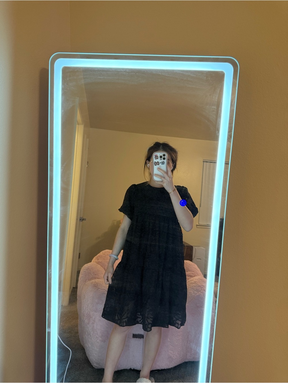 Black Short-Sleeve Tiered Dress - Women's